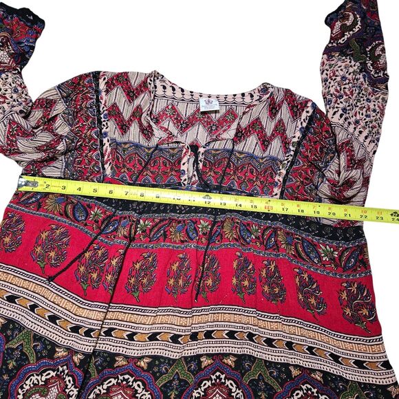 Gypsy Rose Womens S Boho Paisley  Tie Neck Top Balloon Sleeve Flowy Folksy Boho - Picture 9 of 12